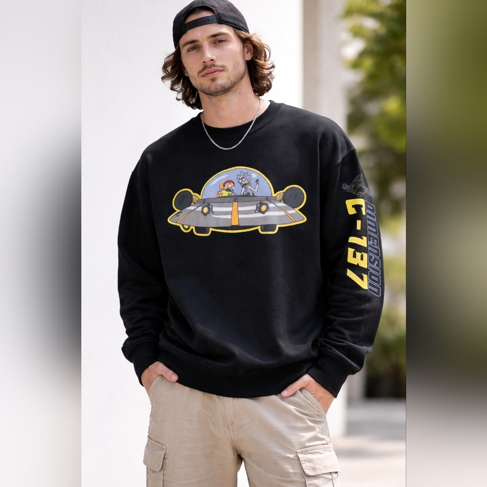 Rick and Morty Black Crewneck Sweatshirt C-137 Dimension Unisex L NEW